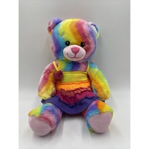 Build A Bear Tropicolor Rainbow Tie Dye Teddy 17" Colorful Plush With Dress #021